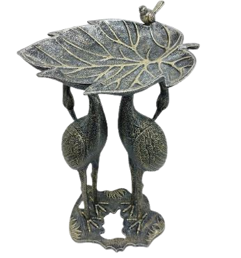 Crane Silver Gold Bird Bath