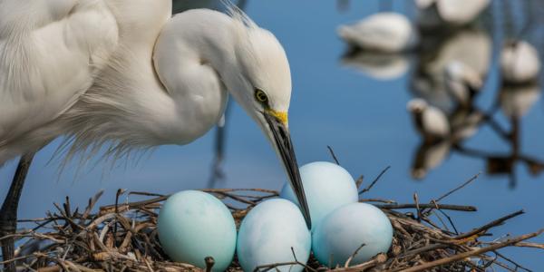 Snowy Egret Lays Beautiful Blue Eggs